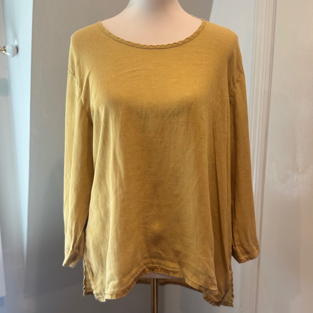 FLAX Mustard Yellow Linen Tunic Top Essential | Size M